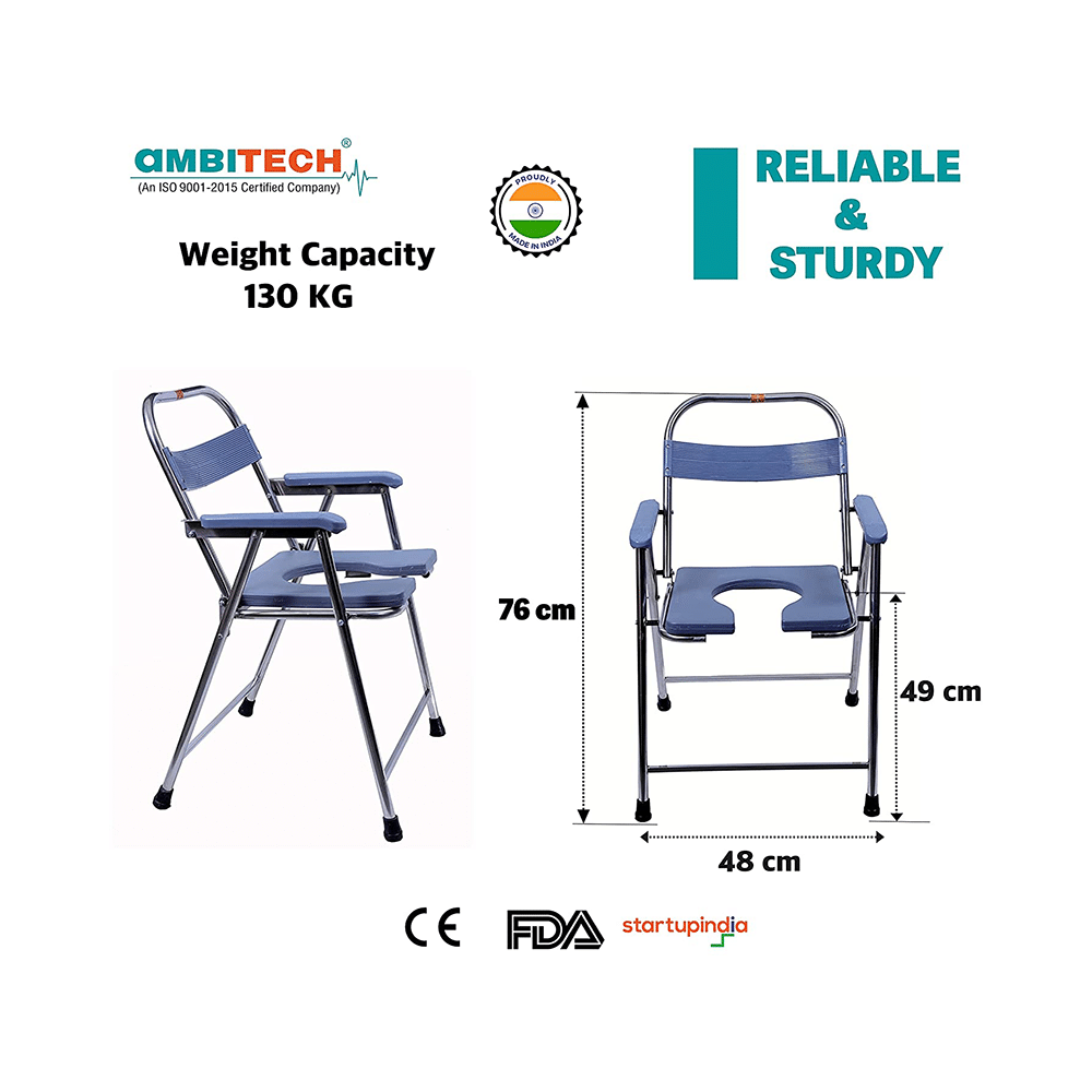 Ambitech Stainless Steel Foldable Commode Chair - Image 2