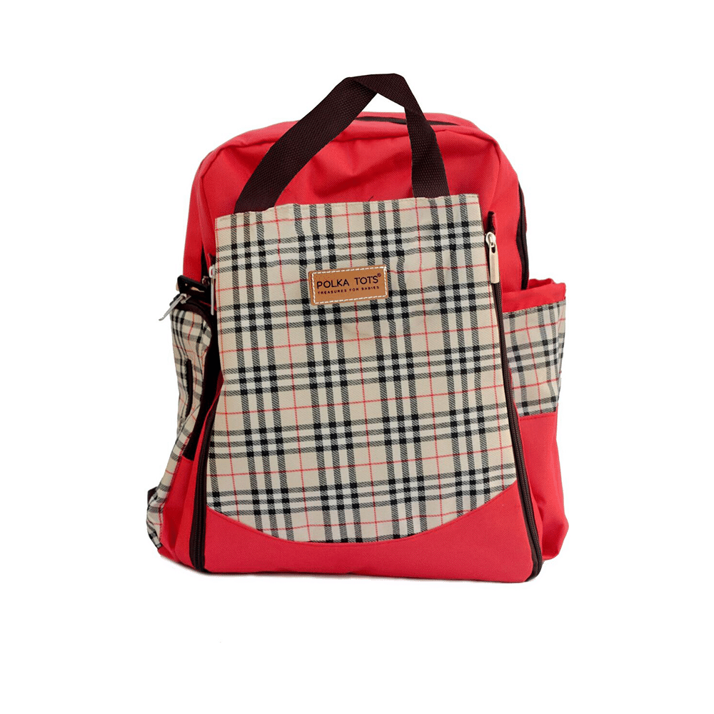 Polka Tots Waterproof Diaper Bag for Travel, Mothers Red with Changing Mat