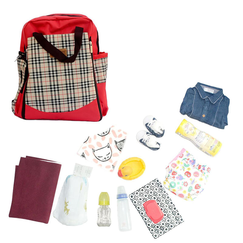 Polka Tots Waterproof Diaper Bag for Travel, Mothers Red with Changing Mat - Image 3