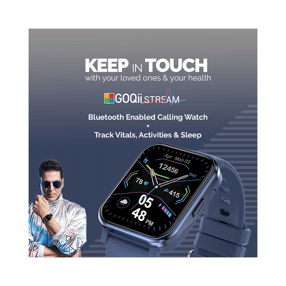 GOQii Stream SpO2 Bluetooth Calling with 3 Months Health & Personal Coaching Subscription Smart Watch Blue - Image 2