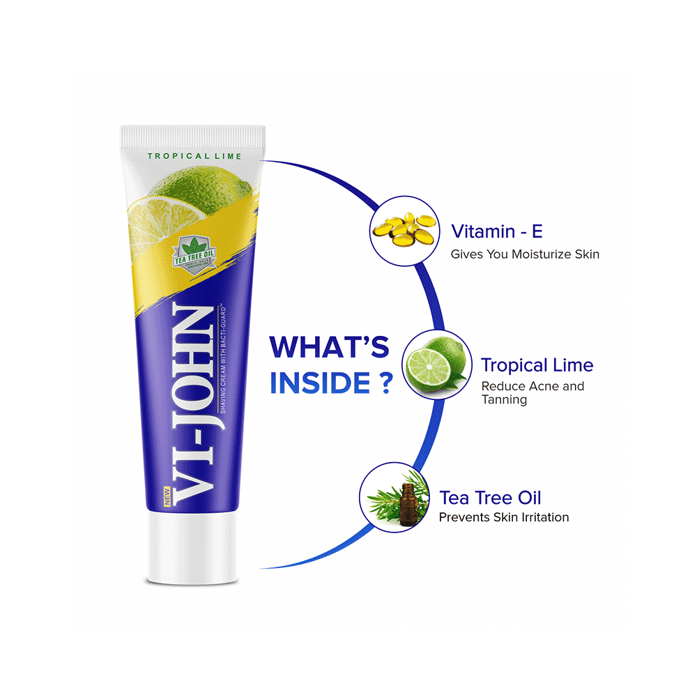 Vi-John Combo Pack of Shaving Cream with Bacti-Guard (125gm) & Platinum Plated Master Stroke Razor (5) Tropical Lime - Image 5