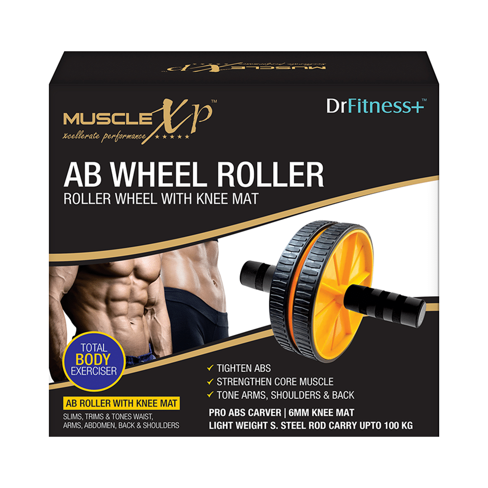 MuscleXP Dr Fitness+ AB Roller Wheel With Knee Mat Yellow & Black - Image 9
