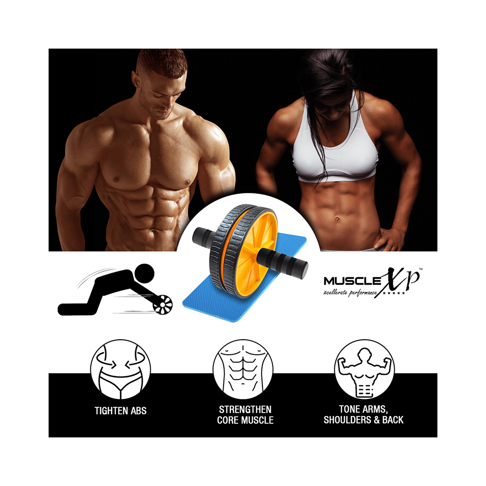 MuscleXP Dr Fitness+ AB Roller Wheel With Knee Mat Yellow & Black - Image 3