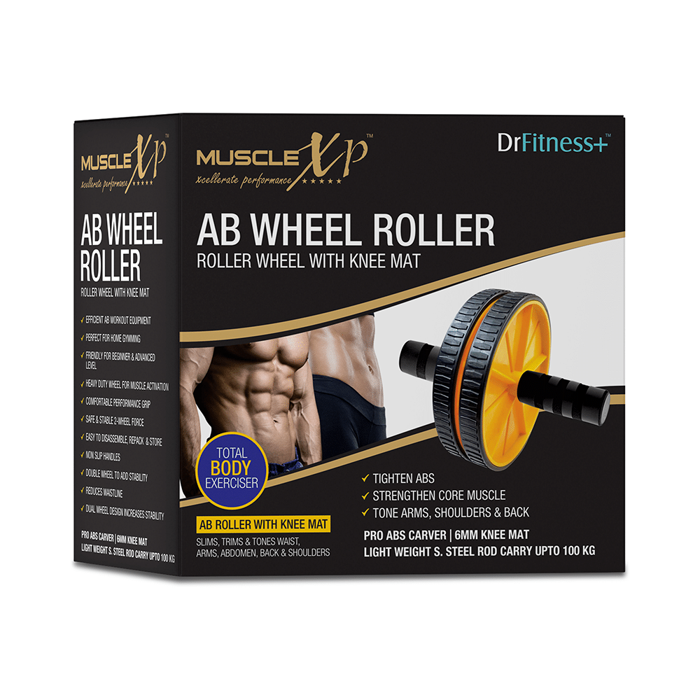 MuscleXP Dr Fitness+ AB Roller Wheel With Knee Mat Yellow & Black - Image 8