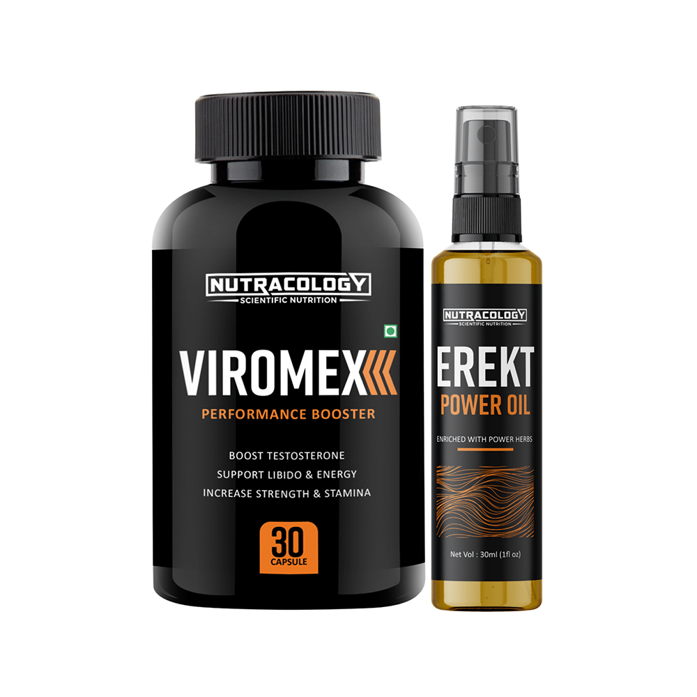 Nutracology Combo Pack of Viromex Performance Booster 30 Capsule & Erekt Power Oil 30ml - Image 1