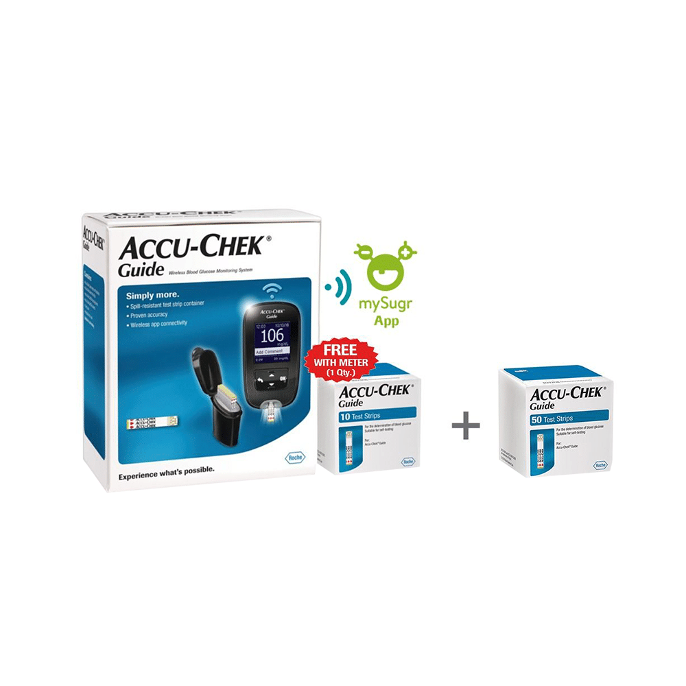 Accu-Chek Combo Pack of Guide Wireless Blood Glucose Monitoring System with 10 Strip Free & Accu-Chek Guide 50 Strip - Image 1