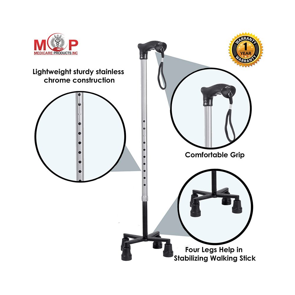 MCP Jindal Quad Walking Stick Silver - Image 2