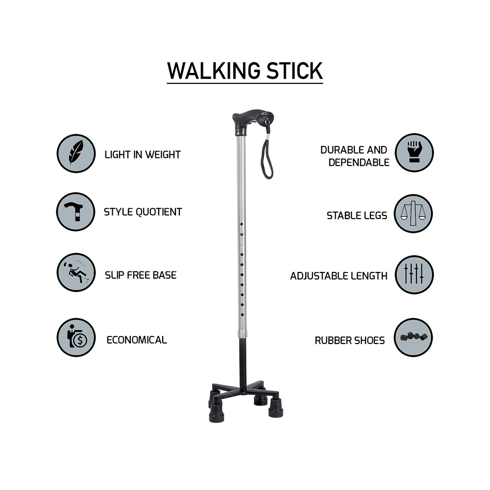 MCP Jindal Quad Walking Stick Silver - Image 3