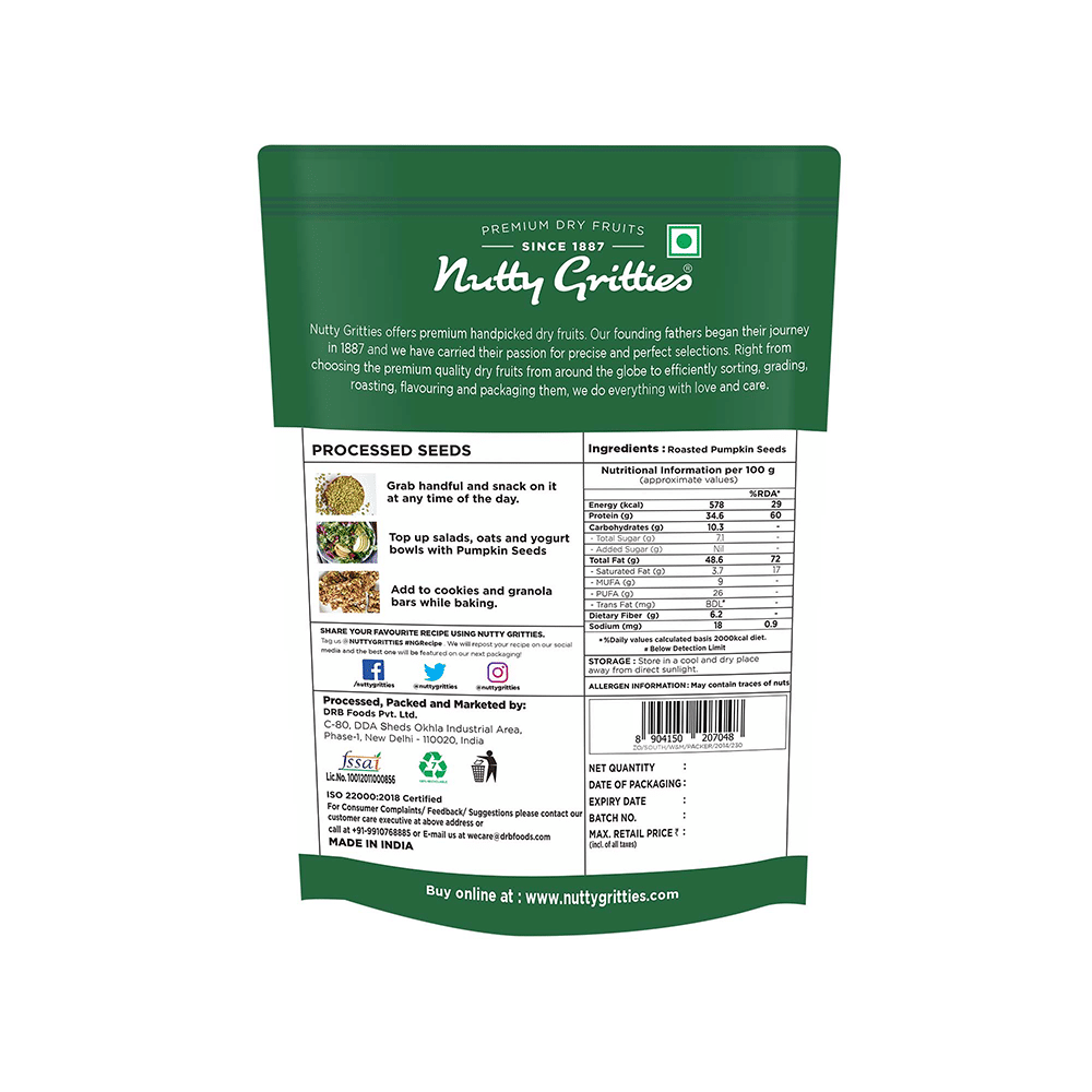 Nutty Gritties Roasted & Unsalted Pumpkin Seeds - Image 2