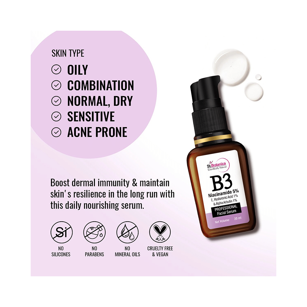 St.Botanica B3 Niacinamide 5%, E, Hyaluronic Acid 1% & Alpha Arbutin 1% Professional Facial Serum - Image 6