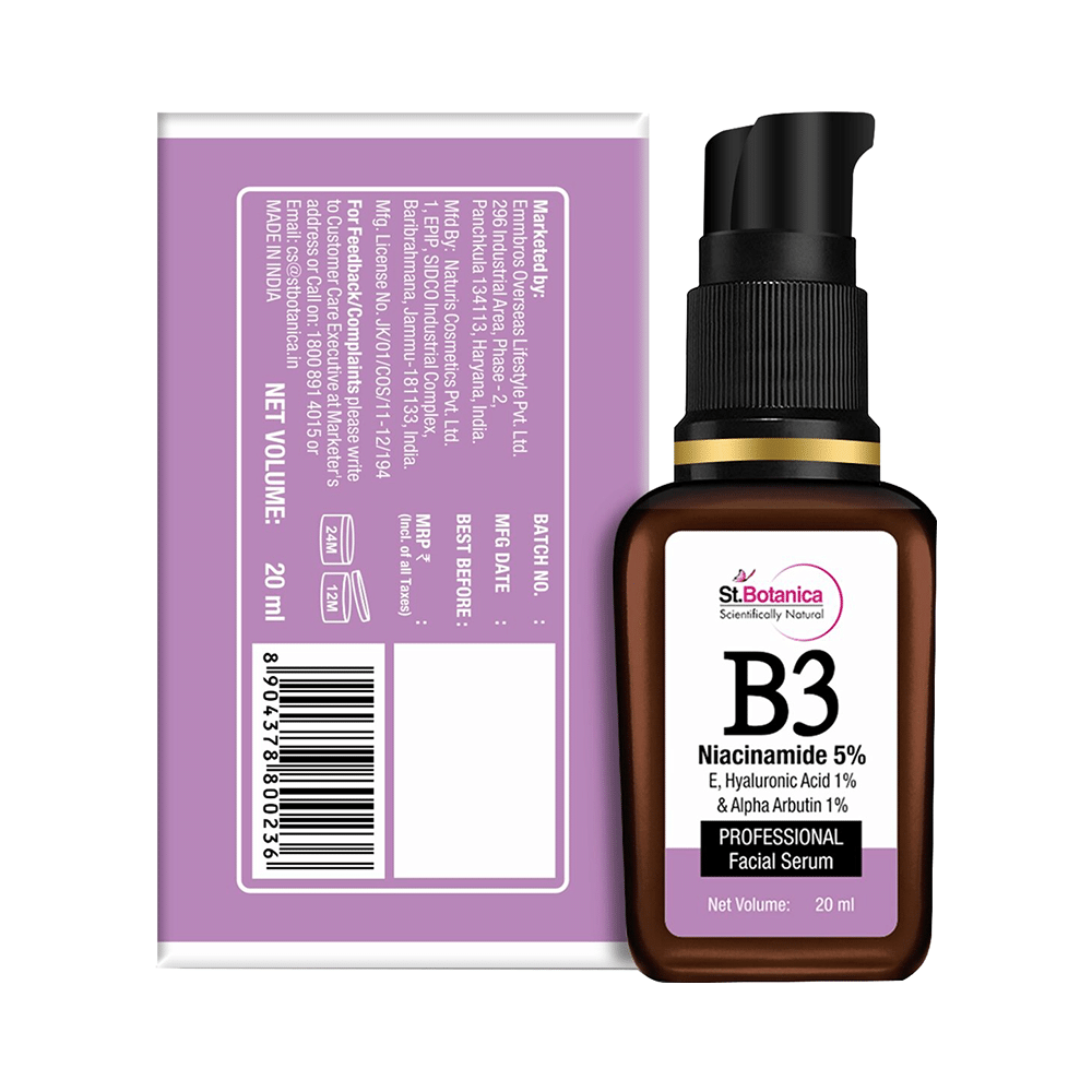 St.Botanica B3 Niacinamide 5%, E, Hyaluronic Acid 1% & Alpha Arbutin 1% Professional Facial Serum - Image 4