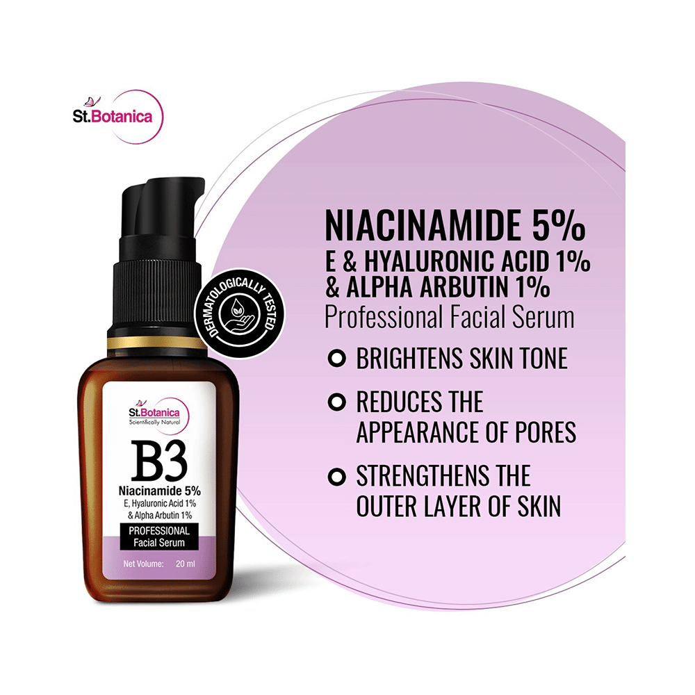 St.Botanica B3 Niacinamide 5%, E, Hyaluronic Acid 1% & Alpha Arbutin 1% Professional Facial Serum - Image 5