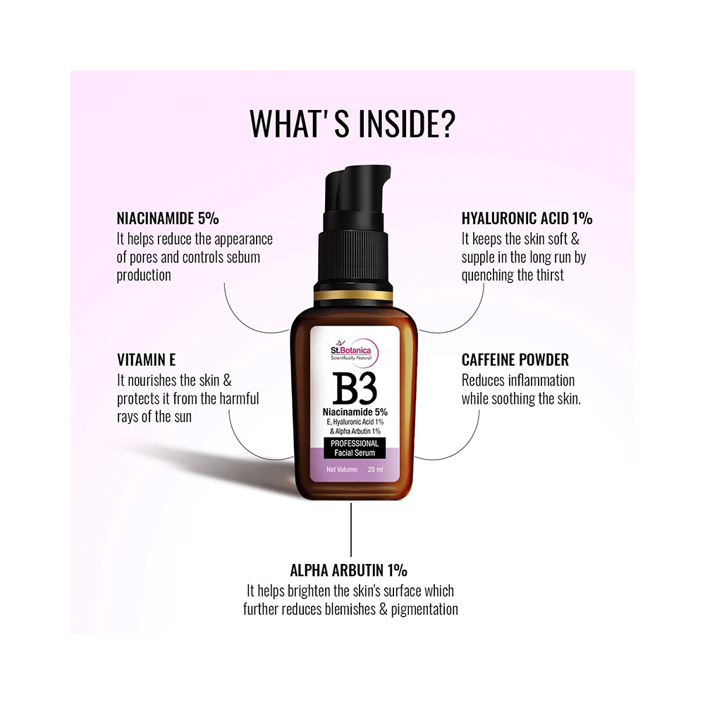 St.Botanica B3 Niacinamide 5%, E, Hyaluronic Acid 1% & Alpha Arbutin 1% Professional Facial Serum - Image 7