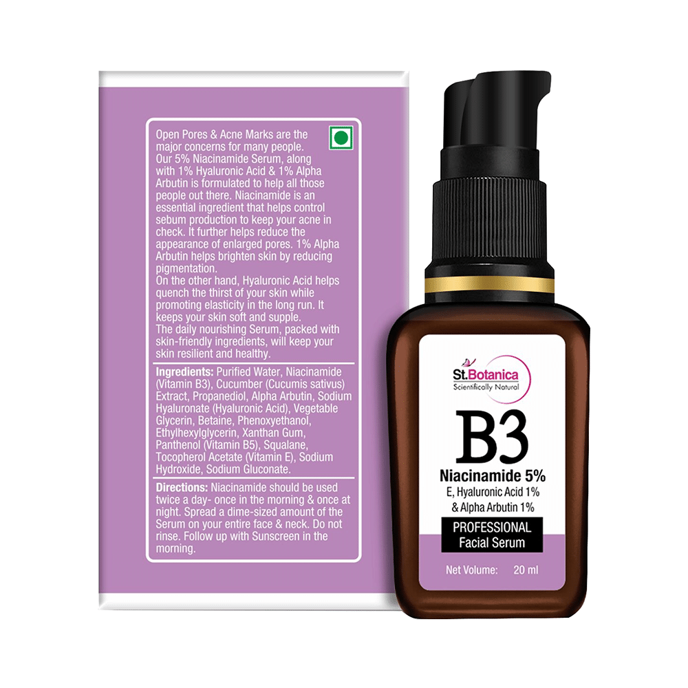 St.Botanica B3 Niacinamide 5%, E, Hyaluronic Acid 1% & Alpha Arbutin 1% Professional Facial Serum - Image 2