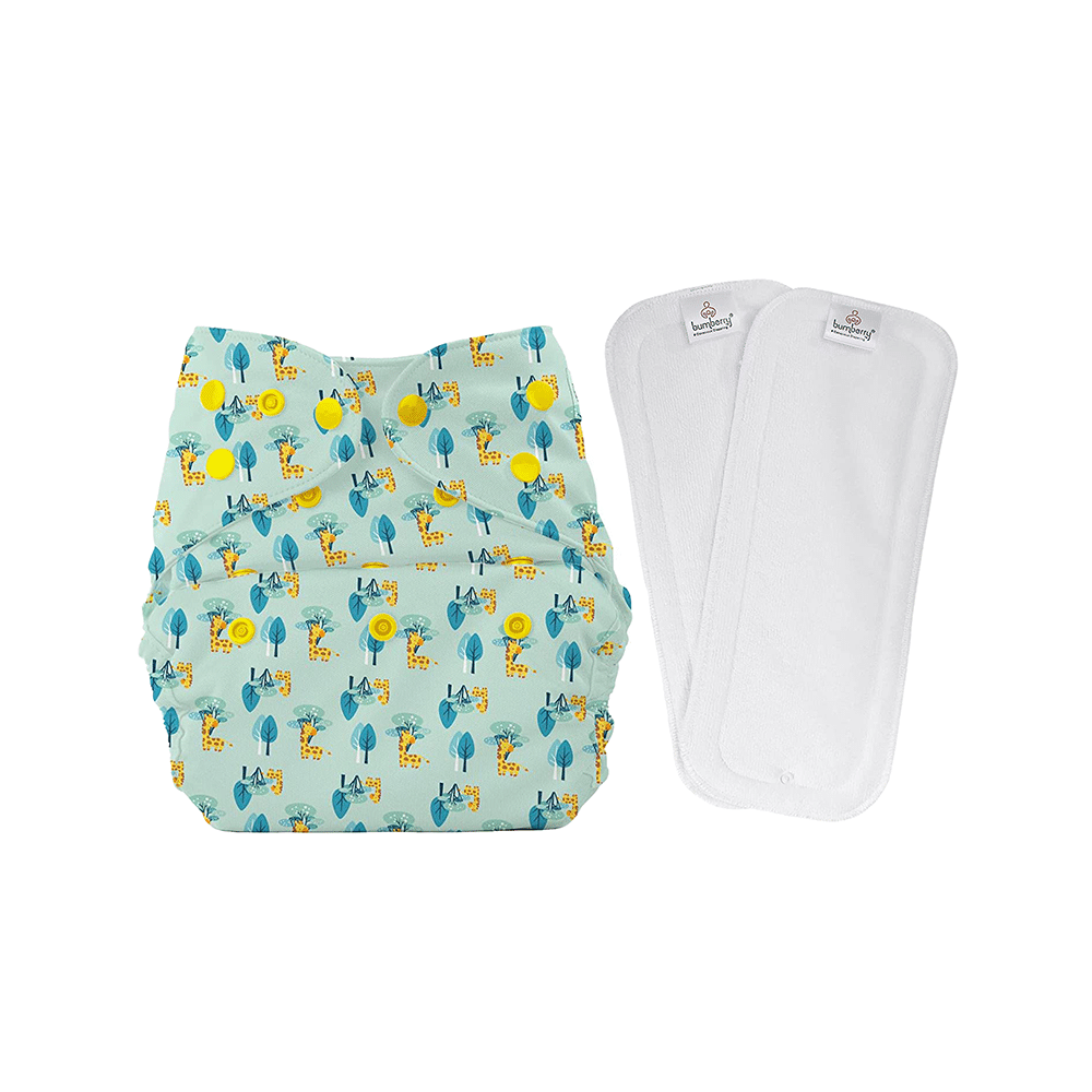 Bumberry Adjustable Reusable Cloth Diaper Cover with 2 Wet Free Insert For Babies Baby Giraffe - Image 1