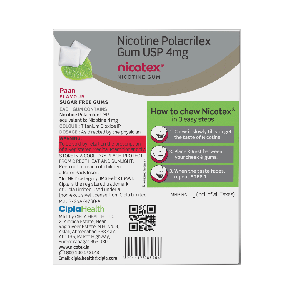 Nicotex Nicotine Sugar Free 4mg Chewing Gums Paan - Image 2