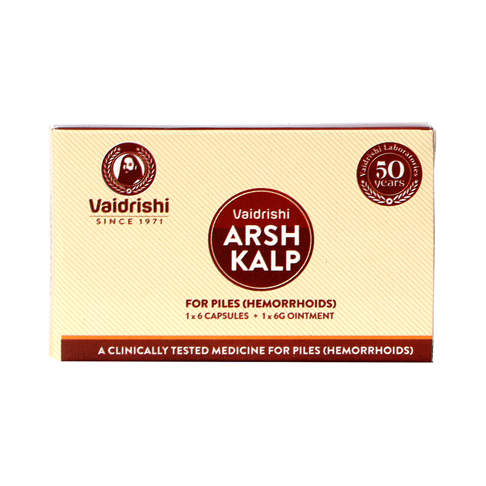 Vaidrishi Arsh Kalp Kit for Piles (1 Strip of 6 Capsule & 1 Tube of 6gm Ointment)