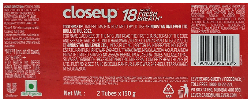 Closeup Everfresh+ Red Hot Toothpaste (150gm Each) - Image 2