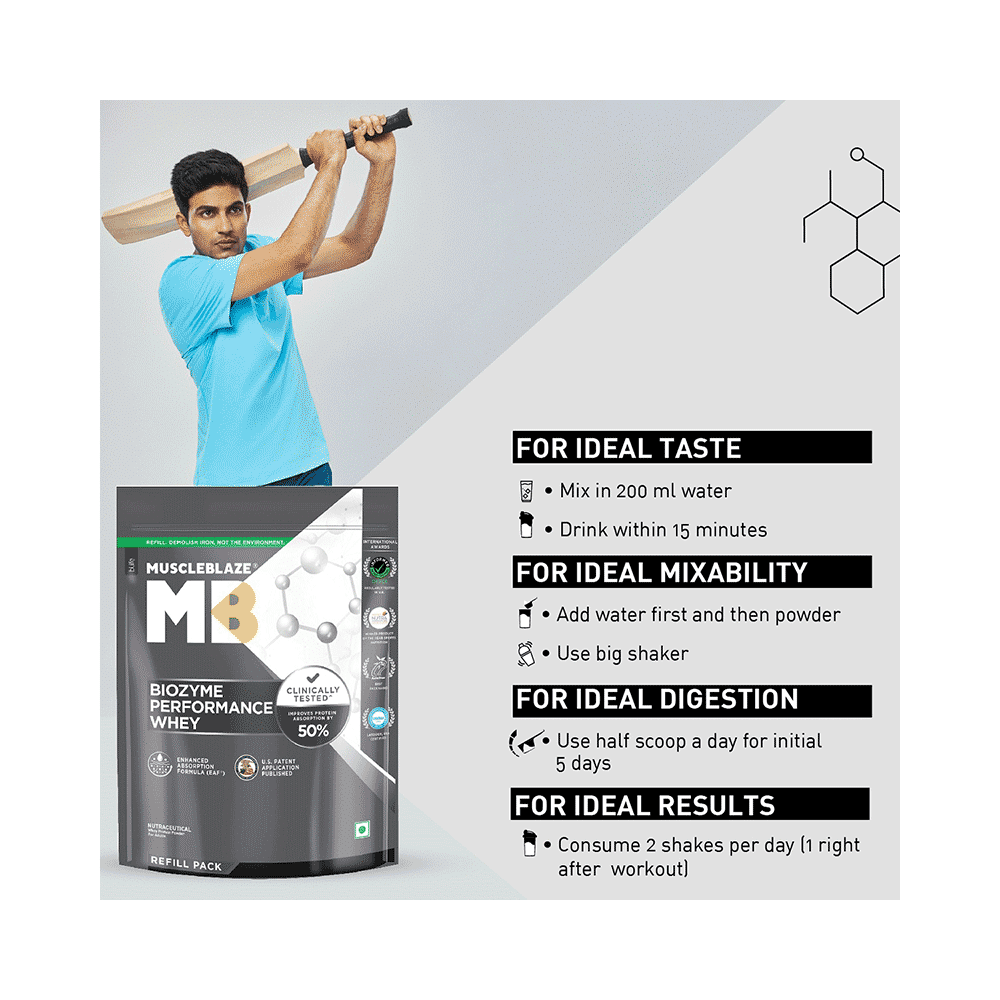 MuscleBlaze MuscleBlaze Biozyme Performance Whey Protein | For Muscle Gain | Improves Protein Absorption | Nutrition Care Powder Rich Chocolate Refill Pack - Image 6