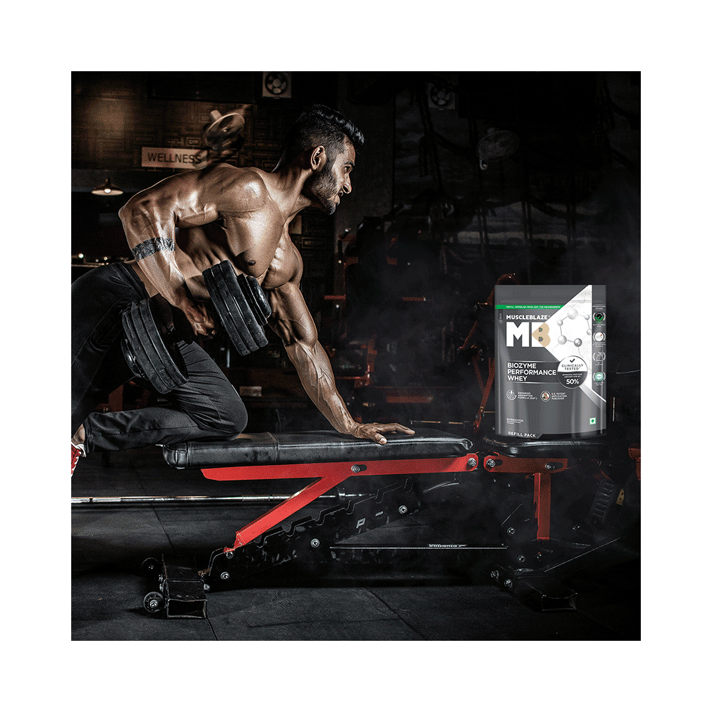 MuscleBlaze MuscleBlaze Biozyme Performance Whey Protein | For Muscle Gain | Improves Protein Absorption | Nutrition Care Powder Rich Chocolate Refill Pack - Image 7