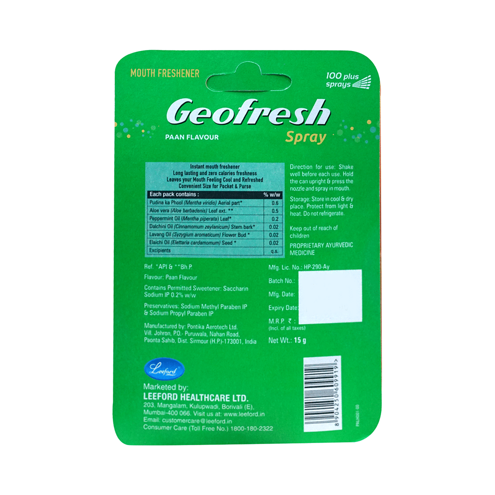 Leeford Geofresh Ayurvedic Mouth Freshner Spray Paan - Image 2
