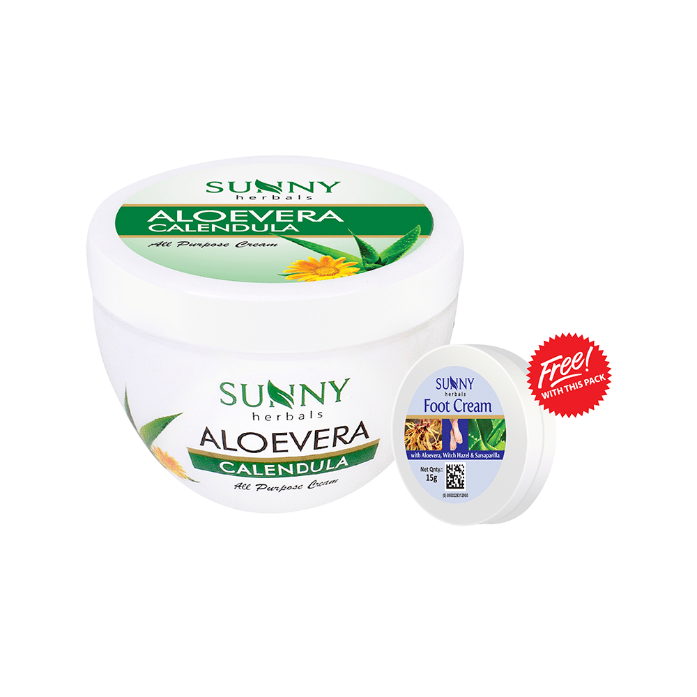 Sunny Herbals Aloevera Calendula Cream with 15gm Foot Cream Free - Image 1