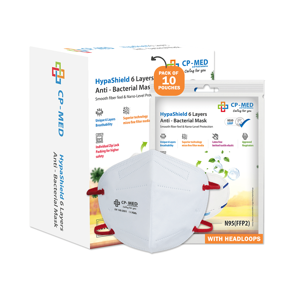 CP-Med N95 FFP2 Hypashield 6 Layers Anti-Bacterial Mask with Headloop Universal White