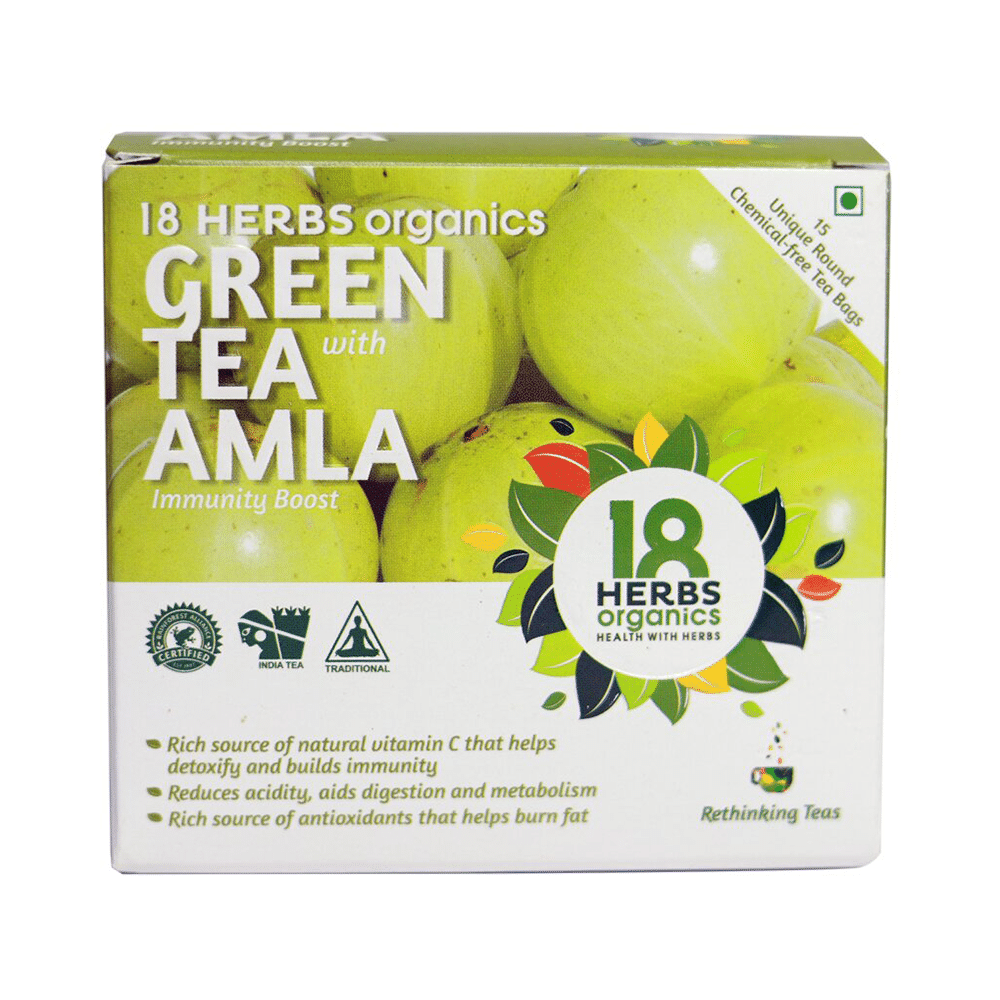 18 Herbs Organics Green Tea Bag (1.25gm Each) with Amla - Image 1