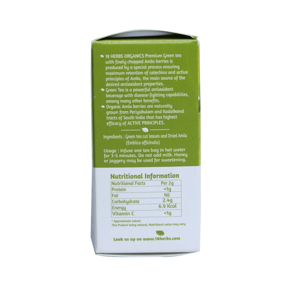 18 Herbs Organics Green Tea Bag (1.25gm Each) with Amla - Image 2
