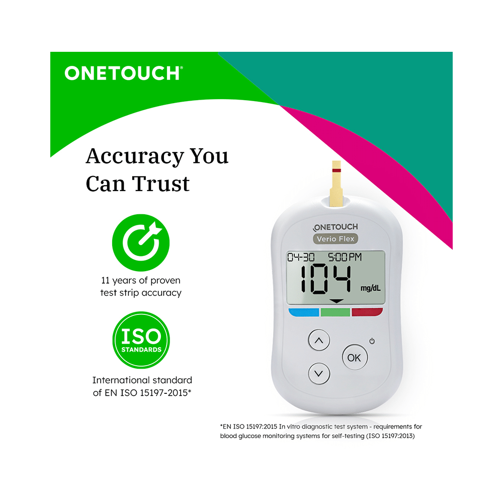 OneTouch Verio Flex Blood Glucose Monitor Value Pack (with 10 Test Strip Free) + 1 Pack of 50 Test Strip + 2 Pack of 25 Lancet - Image 4