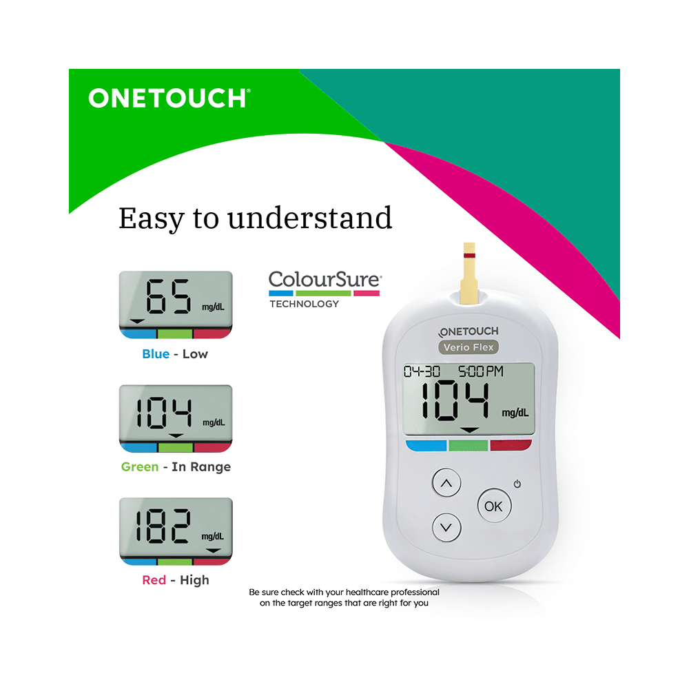 OneTouch Verio Flex Blood Glucose Monitor Value Pack (with 10 Test Strip Free) + 1 Pack of 50 Test Strip + 2 Pack of 25 Lancet - Image 6