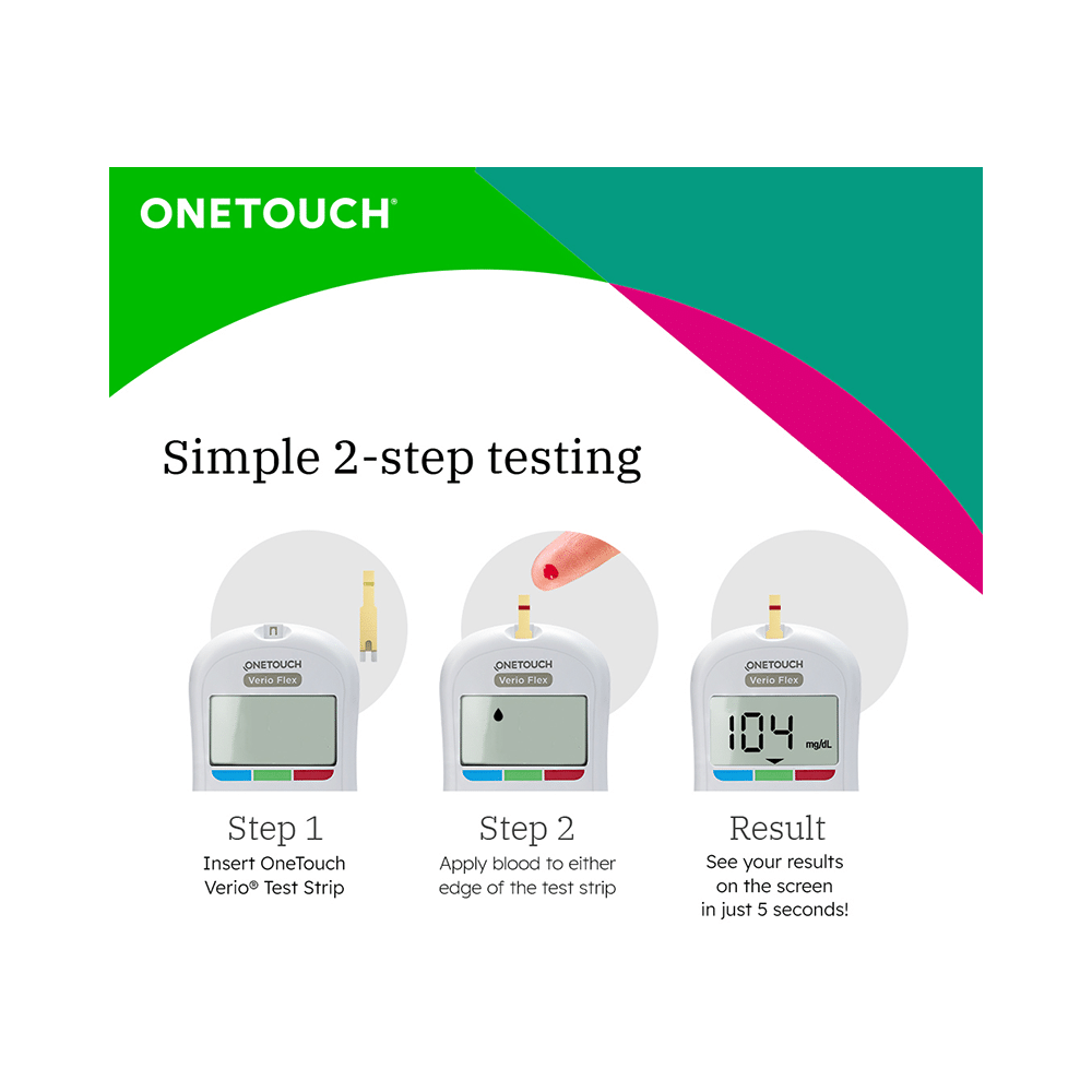 OneTouch Verio Flex Blood Glucose Monitor Value Pack (with 10 Test Strip Free) + 1 Pack of 50 Test Strip + 2 Pack of 25 Lancet - Image 3