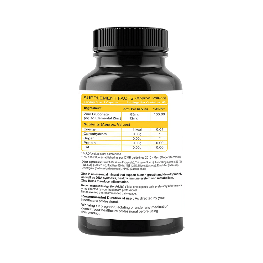 GHC Herbals Zinc Gluconate 85mg Veg Capsule - Image 3