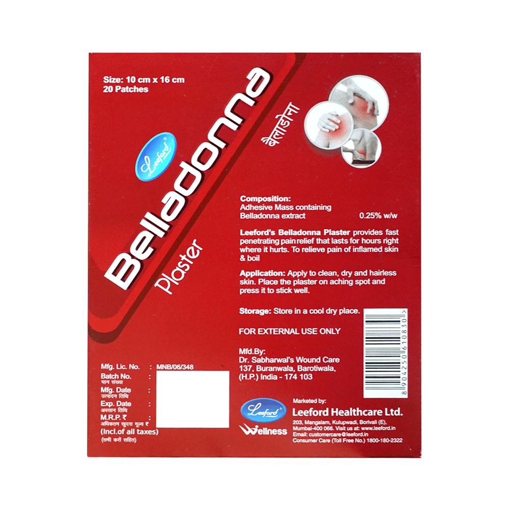 Leeford Belladonna Plaster for Aches & Pains 10cm x 16cm - Image 3