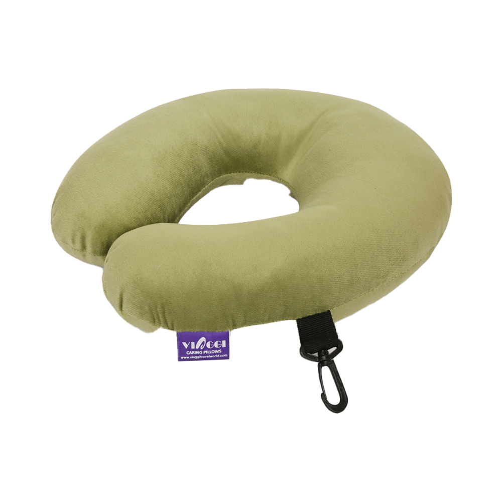 Viaggi U Shape Travel Feather Soft Neck Rest Cushion Green - Image 3