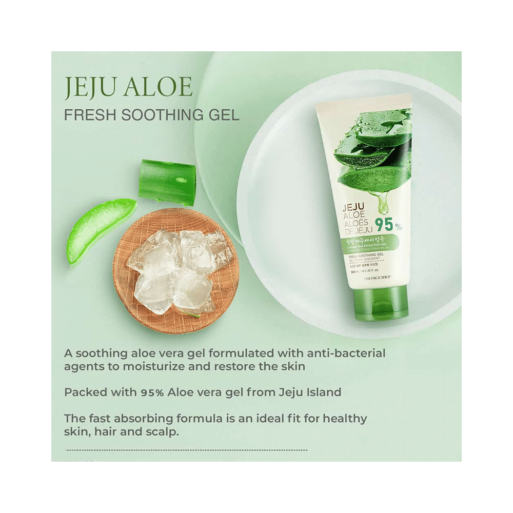 The Face Shop Jeju Aloe Fresh Soothing Gel Tube With Vitamin E, Pure Non Sticky Aloe Gel For Body, Face & Hair - Image 2