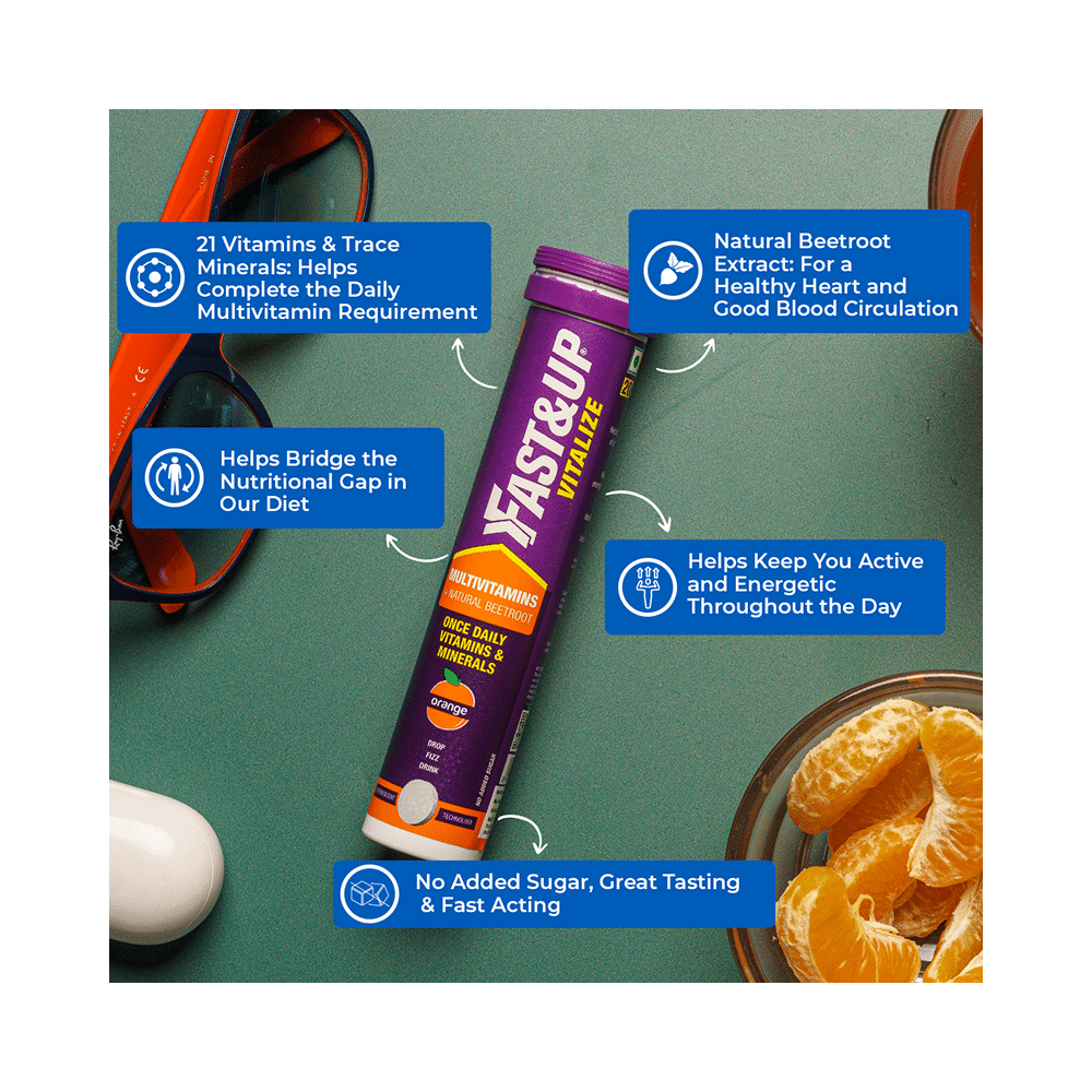 Fast&Up Vitalize Multivitamins + Natural Beetroot for Nutrition | No Added Sugar | Flavour Effervescent Tablet Orange - Image 6