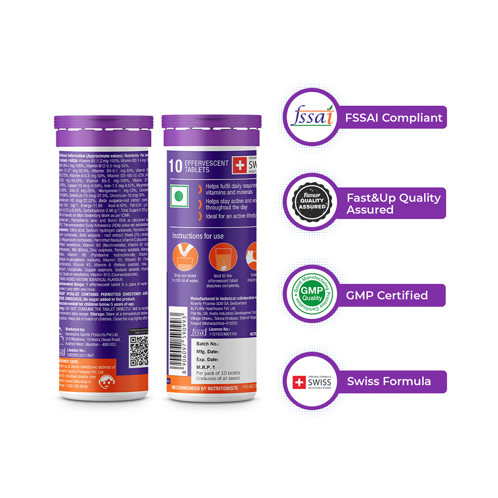 Fast&Up Vitalize Multivitamins + Natural Beetroot for Nutrition | No Added Sugar | Flavour Effervescent Tablet Orange - Image 5
