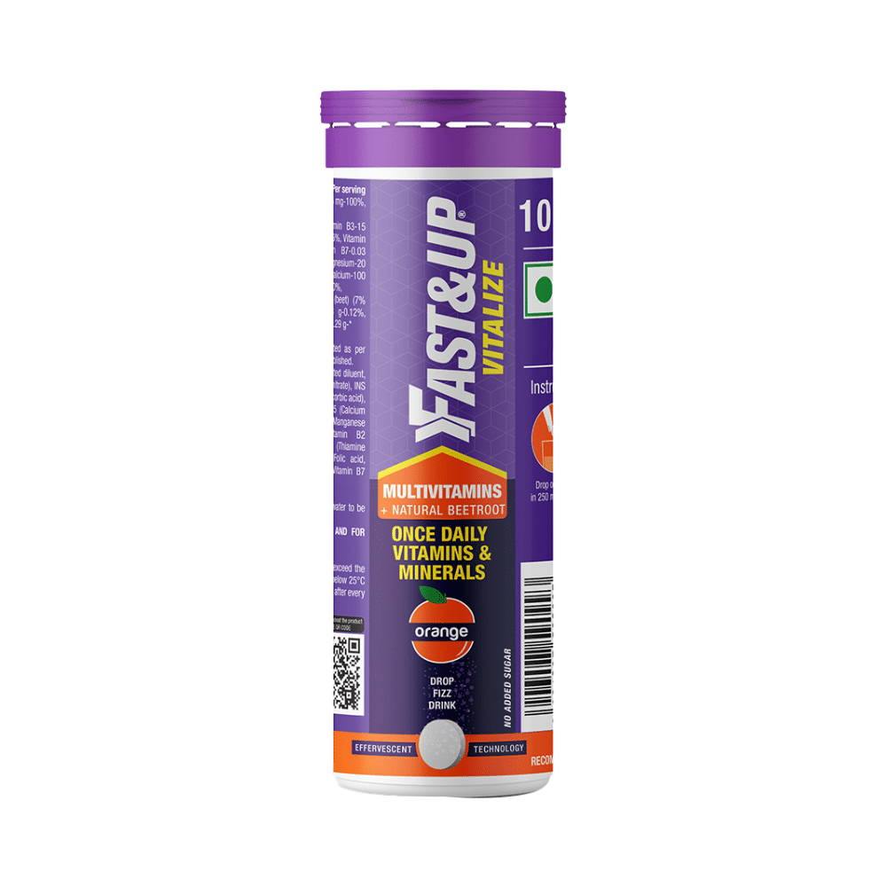 Fast&Up Vitalize Multivitamins + Natural Beetroot for Nutrition | No Added Sugar | Flavour Effervescent Tablet Orange - Image 1