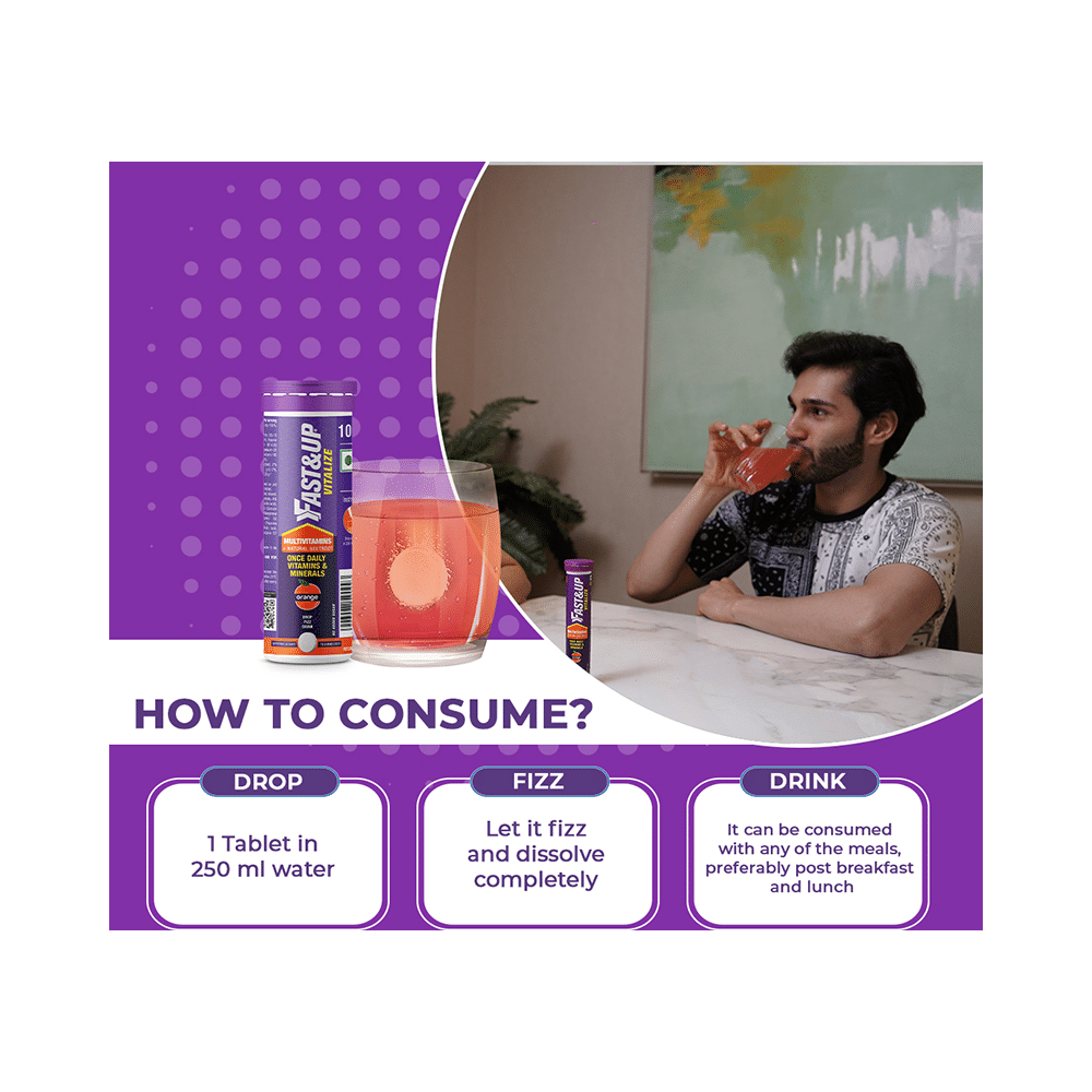 Fast&Up Vitalize Multivitamins + Natural Beetroot for Nutrition | No Added Sugar | Flavour Effervescent Tablet Orange - Image 9