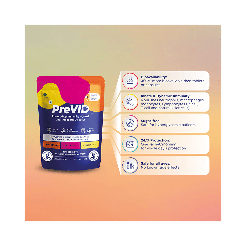Pmeds PreVid Immunity Boosting Sachet (8gm Each) Sugar Free 1 Month Flavour Pack Assorted - Image 8