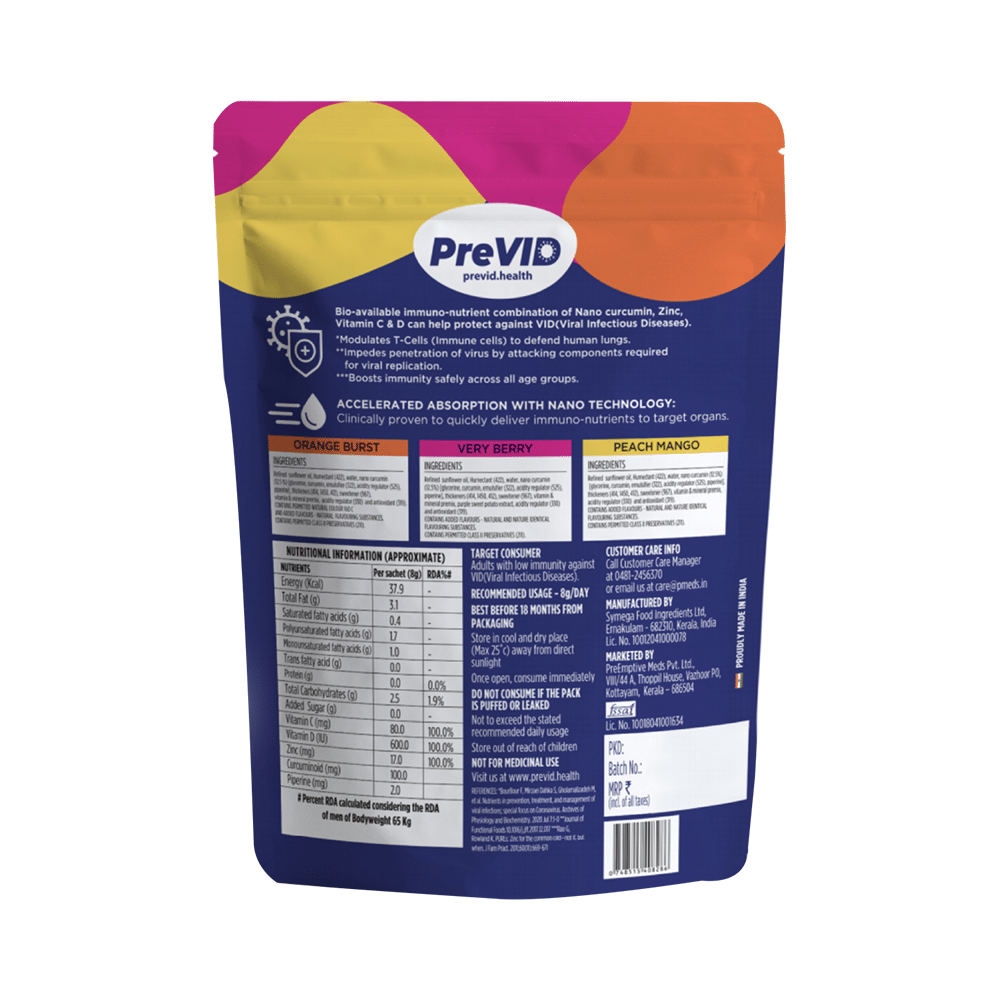 Pmeds PreVid Immunity Boosting Sachet (8gm Each) Sugar Free 1 Month Flavour Pack Assorted - Image 2