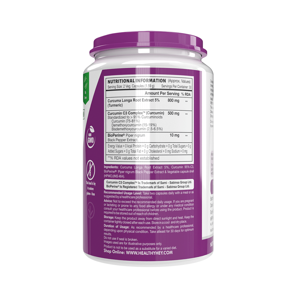 HealthyHey Curcumin with Bioperine Vegetable Capsule With Piperine and Turmeric Extract - Image 2