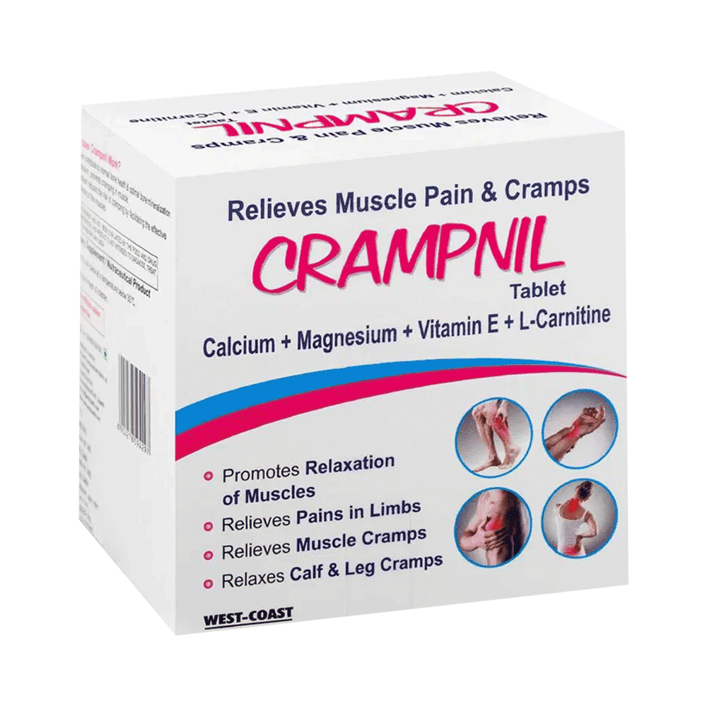 West-Coast Crampnil Tablet with Calcium, Magnesium, Vitamin E & Carnitine | For Relief from Muscle & Knee Cramps, Limb Pain | Tablet - Image 1