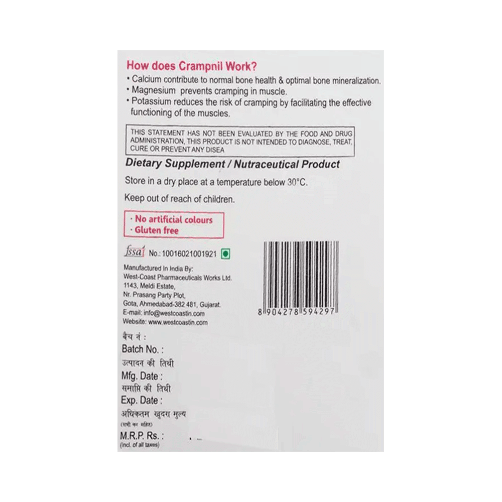 West-Coast Crampnil Tablet with Calcium, Magnesium, Vitamin E & Carnitine | For Relief from Muscle & Knee Cramps, Limb Pain | Tablet - Image 3