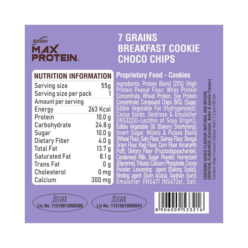 RiteBite Choco Chip Max Protein Cookie with 10g Protein and 4g Fiber (55gm Each) - Image 5