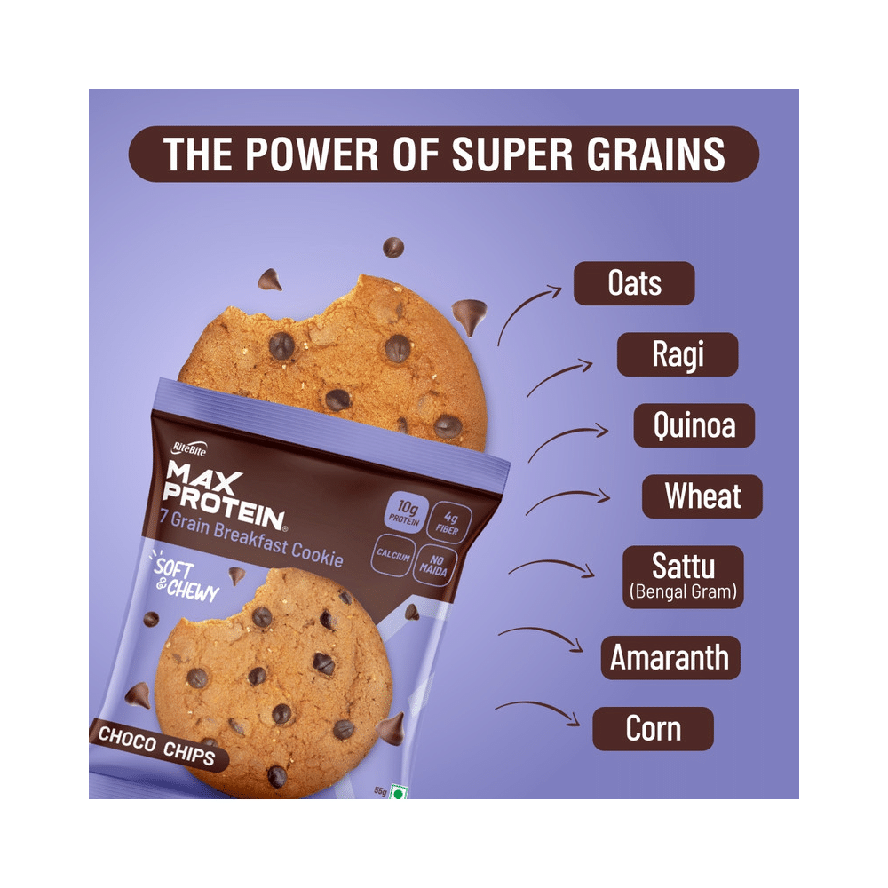RiteBite Choco Chip Max Protein Cookie with 10g Protein and 4g Fiber (55gm Each) - Image 2