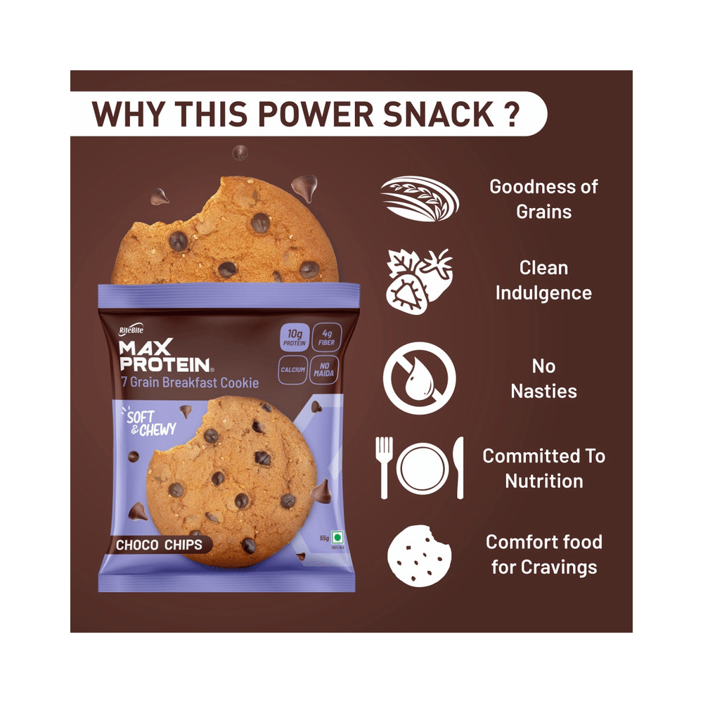 RiteBite Choco Chip Max Protein Cookie with 10g Protein and 4g Fiber (55gm Each) - Image 3