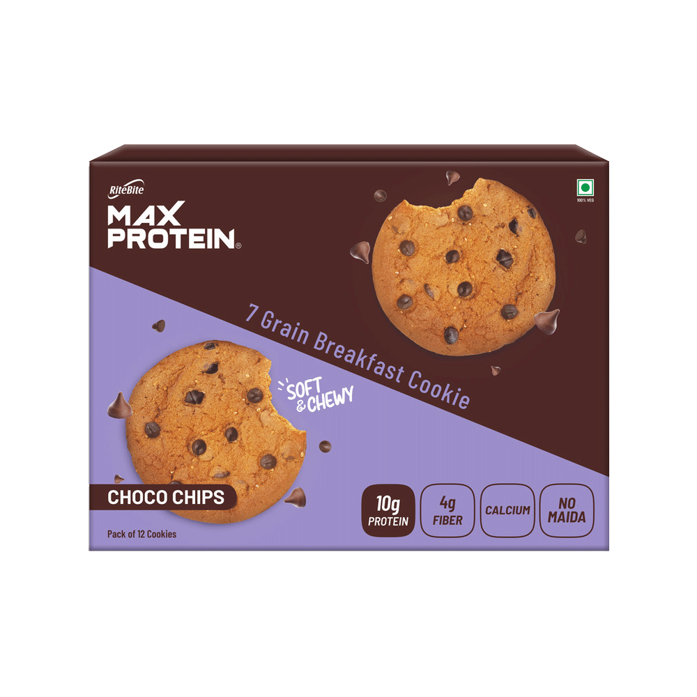RiteBite Choco Chip Max Protein Cookie with 10g Protein and 4g Fiber (55gm Each)