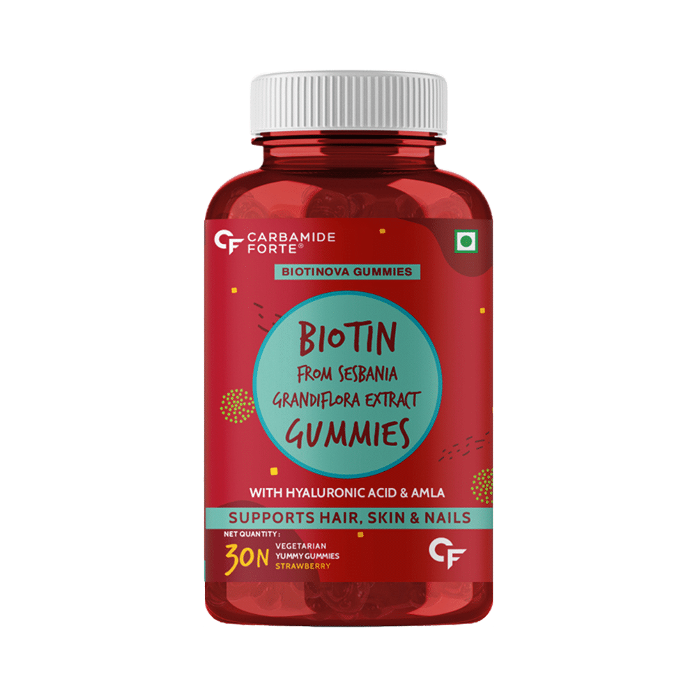 Carbamide Forte Biotin with Hyaluronic Acid & Amla | For Skin, Hair & Nail Health | Flavour Strawberry - Image 1